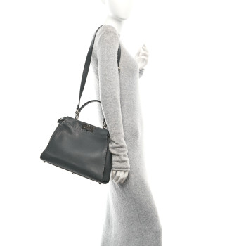 FENDI Cuoio Romano Selleria Bi-Color Medium Peekaboo Iconic Satchel Asfalto Latte
