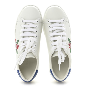 GUCCI Calfskin Miro Soft Tennis Embroidered Womens Ace Sneakers 36 White Rio Blue