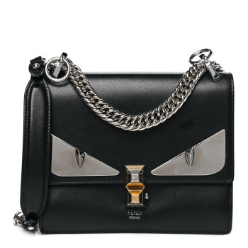 FENDI Vitello Liberty Lucido Metal Monster Eyes Studded Small Kan I Shoulder Bag Black