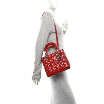 CHRISTIAN DIOR Patent Cannage Medium Lady Dior Red