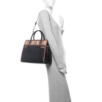 BURBERRY Calfskin Vintage Check Small Two Handle Title Bag Black