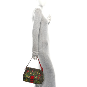 FENDI Zucca Pony Hair Embroidered Mama Baguette Tobacco Rosso
