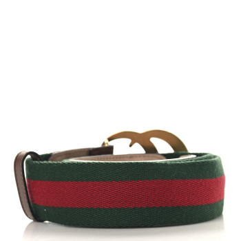 GUCCI Nylon Calfskin Double G Web 40mm Belt 85 34 Green Red Cuir