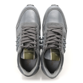 VALENTINO GARAVANI Calfskin Suede Rockstud Sneakers 35.5 Grey