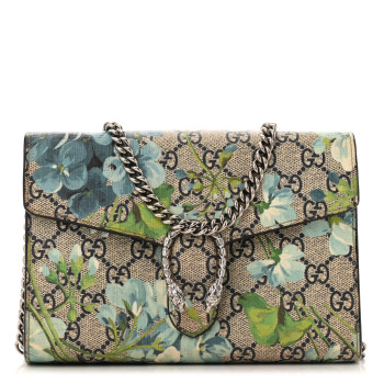 GUCCI GG Supreme Monogram Blooms Mini Dionysus Chain Wallet Beige Blue Navy Vintage Blue