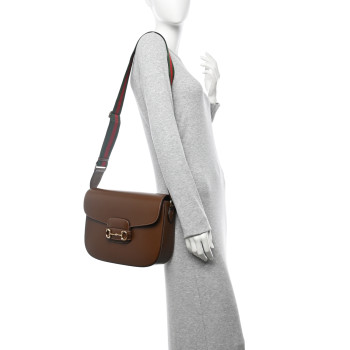 GUCCI Azalea Calfskin Web Horsebit 1955 Shoulder Bag Brown Sugar
