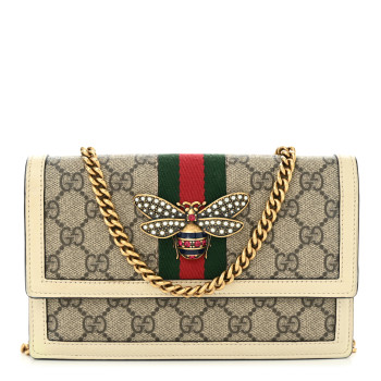 GUCCI GG Supreme Monogram Web Queen Margaret Chain Wallet White