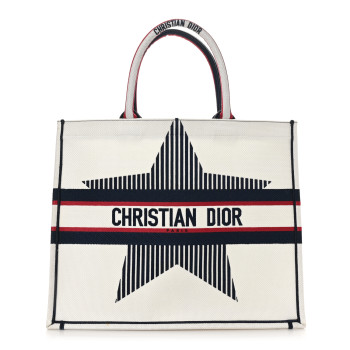 CHRISTIAN DIOR Canvas Embroidered Large Dioralps Book Tote White