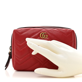 GUCCI Calfskin Matelasse GG Marmont Cosmetic Case Hibiscus Red