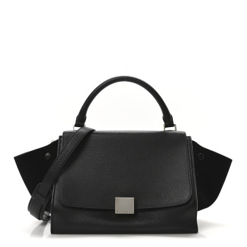 CELINE Drummed Calfskin Suede Trapeze Black