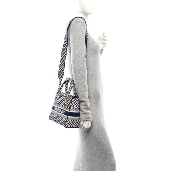 CHRISTIAN DIOR Canvas Medium DiorAmour Dots Lady D-Lite Blue