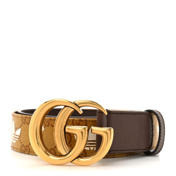 GUCCI X ADIDAS Canvas Calfskin Double G 40mm Belt 85 34 Brown