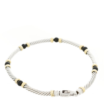 DAVID YURMAN Sterling Silver 14K Yellow Gold Onyx 3mm Metro Link Bracelet
