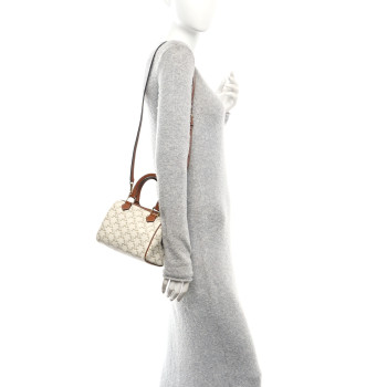CELINE Triomphe Canvas Calfskin Small Boston Bag White