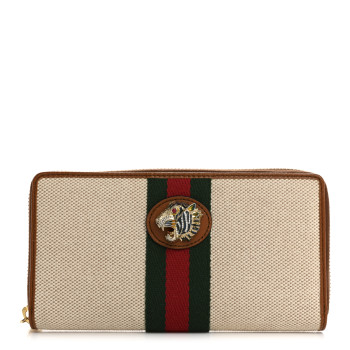GUCCI Vintage Canvas Calfskin Rajah Zip Around Wallet Sand Light Cuir