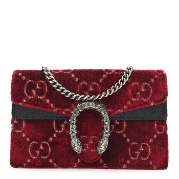 GUCCI Velvet GG Monogram Super Mini Dionysus Shoulder Bag Red Cipria Black
