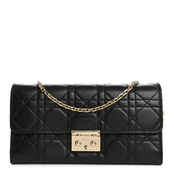 CHRISTIAN DIOR Lambskin Cannage Miss Dior Chain Wallet Black