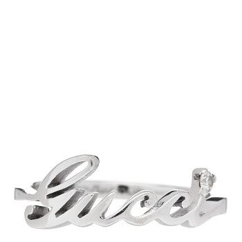 GUCCI 18K White Gold Diamond Logo Script Ring 47 4