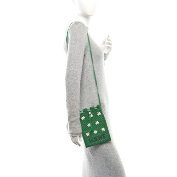 LOEWE Raffia Beaded Drawstring Pocket Crossbody Tropical Green White