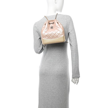 CHANEL Iridescent Lambskin Calfskin Small Quilted Gabrielle Backpack Light Pink