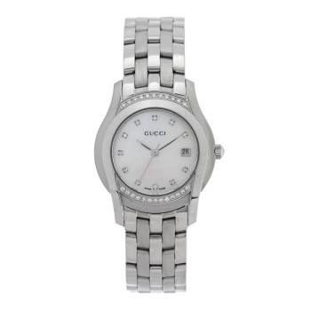 GUCCI Stainless Steel Diamond Bezel Mother of Pearl 27mm 5500L Quartz Watch