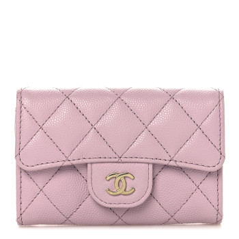 CHANEL Caviar Quilted Flap Card Holder Wallet Light Pink