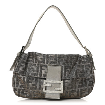 FENDI Metallic Lurex Zucca Vitello Baguette Oro Argento