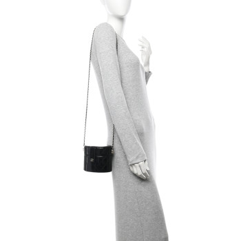 CHANEL Patent Quilted Round Clutch With Chain Black