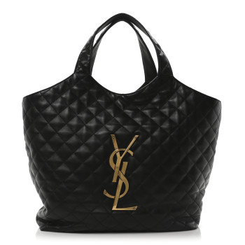 SAINT LAURENT Lambskin Quilted Maxi Icare Shopping Tote Tote Black