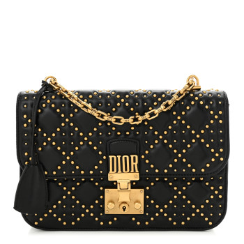 CHRISTIAN DIOR Lambskin Cannage Studded Large Dioraddict Flap Bag Black