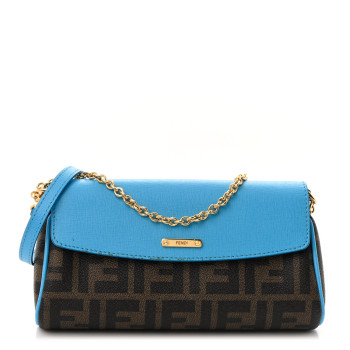 FENDI Zucca Spalmati Vitello Elite Flap Crossbody Bag Tobacco Turquoise