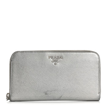 PRADA Saffiano Metal Zip Around Wallet Argento