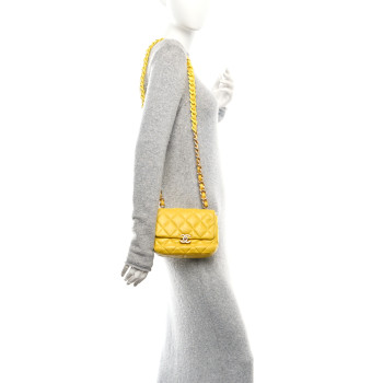 CHANEL Lambskin Quilted Mini Lacquered Chain Flap Yellow