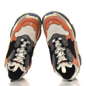 BALENCIAGA Mesh Nubuck Womens Triple S Sneakers 37 Orange Gris Black