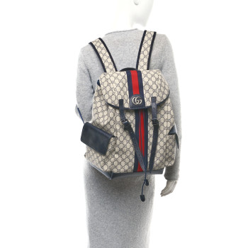 GUCCI GG Supreme Monogram Medium Ophidia Double Buckle Backpack Beige Blue Black
