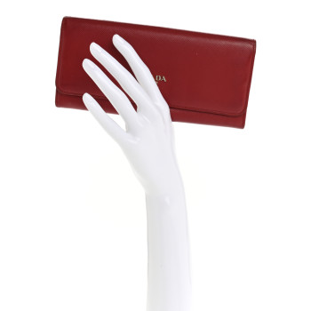 PRADA Saffiano Metal Continental Flap Travel Wallet Fuoco