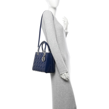 CHRISTIAN DIOR Patent Cannage Medium Lady Dior Blue