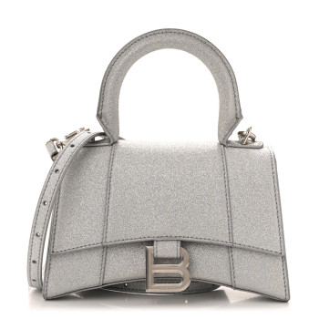 BALENCIAGA Glitter Fabric Hourglass Top Handle Bag XS Grey