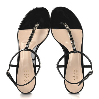 GUCCI Vernice Crystal Signoria Thong Sandals 38 Black