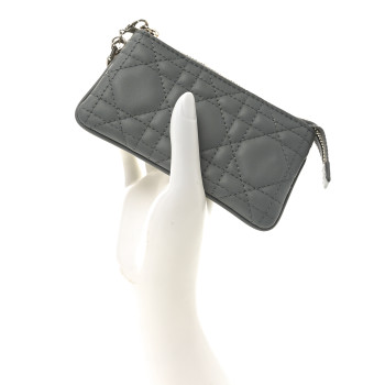 CHRISTIAN DIOR Lambskin Cannage Lady Dior Zipped Key Case Stone Grey
