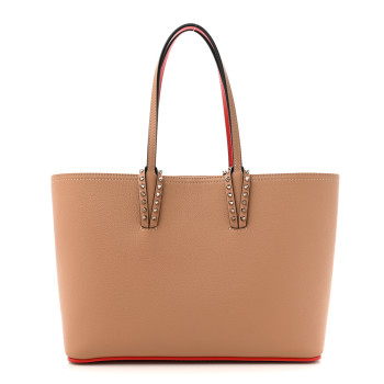 CHRISTIAN LOUBOUTIN Calfskin Empire Spikes Small East West Cabata Tote Nude