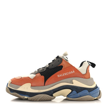 BALENCIAGA Mesh Nubuck Womens Triple S Sneakers 37 Orange Gris Black