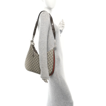 GUCCI GG Supreme Monogram Textured Calfskin Web Large Attache Shoulder Bag Beige Ebony New Acero