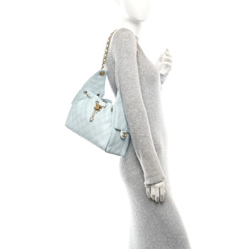 CHANEL Caviar Quilted Small Chanel 25 Handbag Light Blue