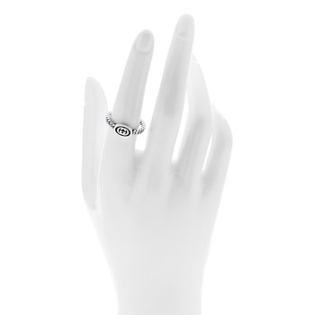 GUCCI Sterling Silver Enamel Interlocking G Chain Ring 54 7 Black