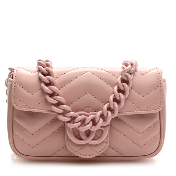 GUCCI Calfskin Matelasse Monochrome GG Marmont Chain Belt Bag Perfect Pink