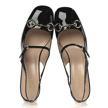 GUCCI Patent Womens Horsebit Slingback Pumps 40 Black