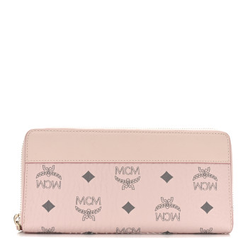MCM Visetos Large Zip Around Wallet Powder Pink