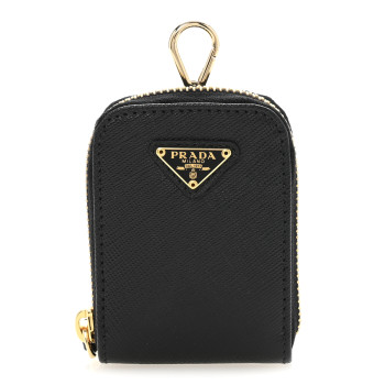 PRADA Saffiano Triangle Zip Around Mini Pouch Black