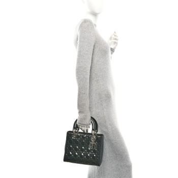 CHRISTIAN DIOR Patent Cannage Medium Lady Dior Black